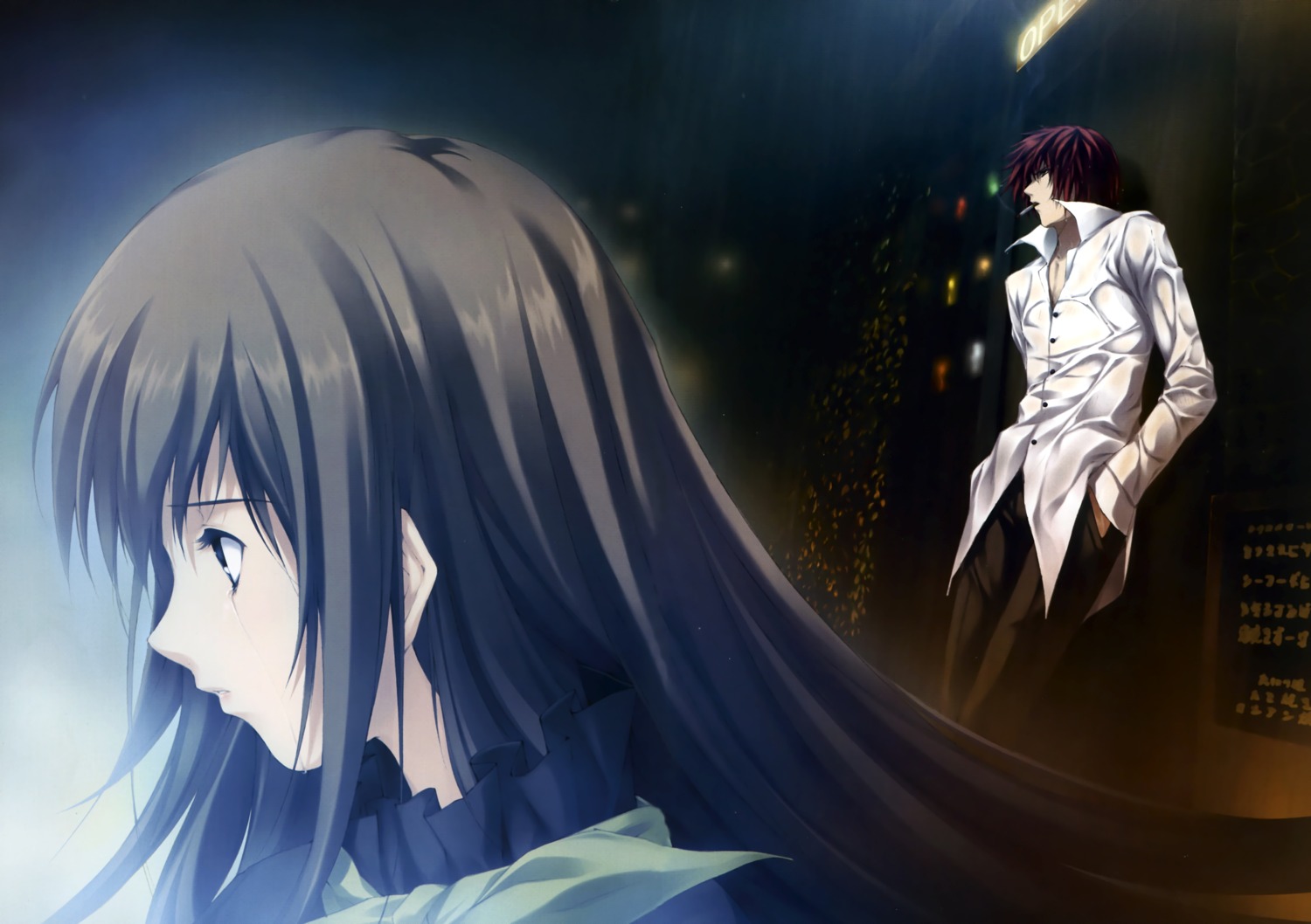 kudou_sousuke, pianissimo, shirakawa_ayane, smoking, sugina_miki, wet, wet_clothes
