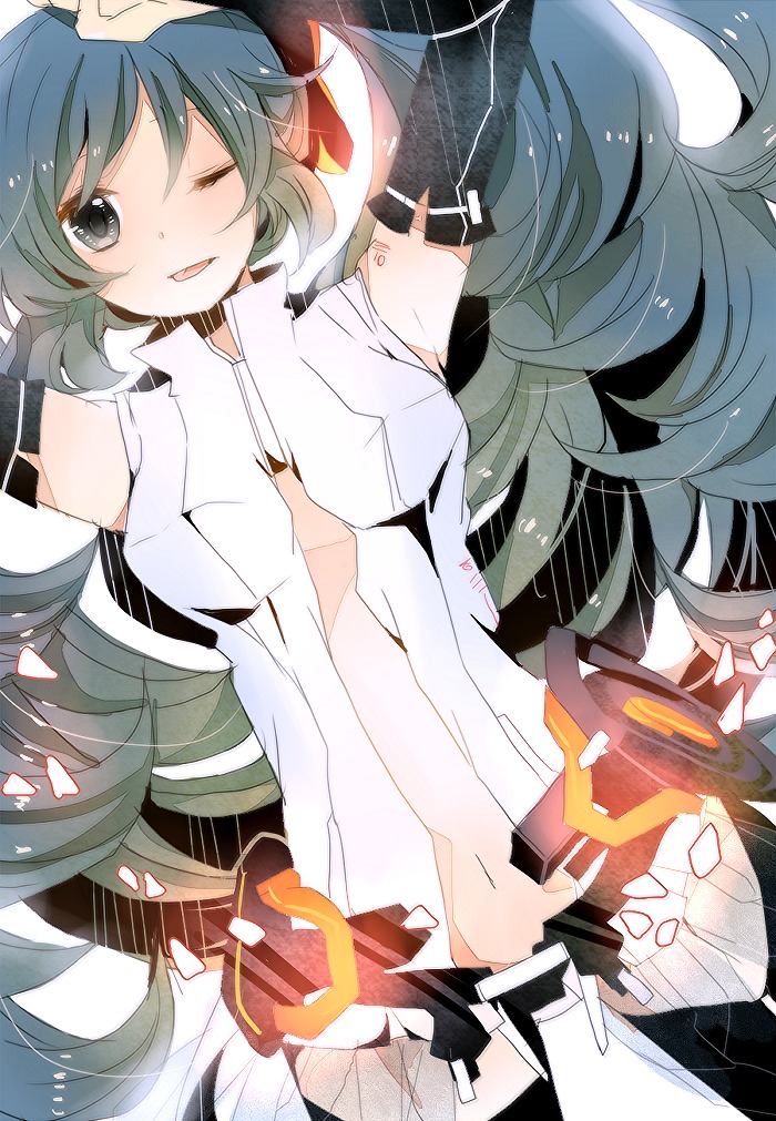 hatsune_miku, komine, miku_append, open_shirt, thighhighs, vocaloid, vocaloid_append