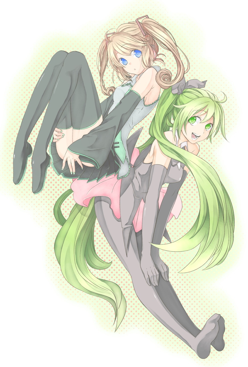crossover, haneoka_meimi, hatsune_miku, hourai_susugu, kaitou_saint_tail, pantyhose, thighhighs, urogi_aya, vocaloid