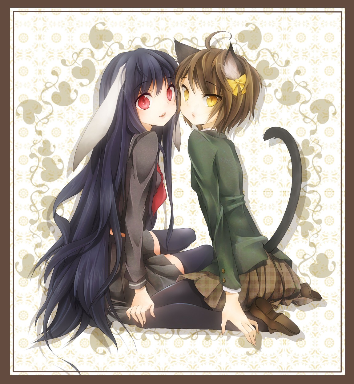 animal_ears, bunny_ears, mijinkouka, nekomimi, pantyhose, seifuku, tail, thighhighs