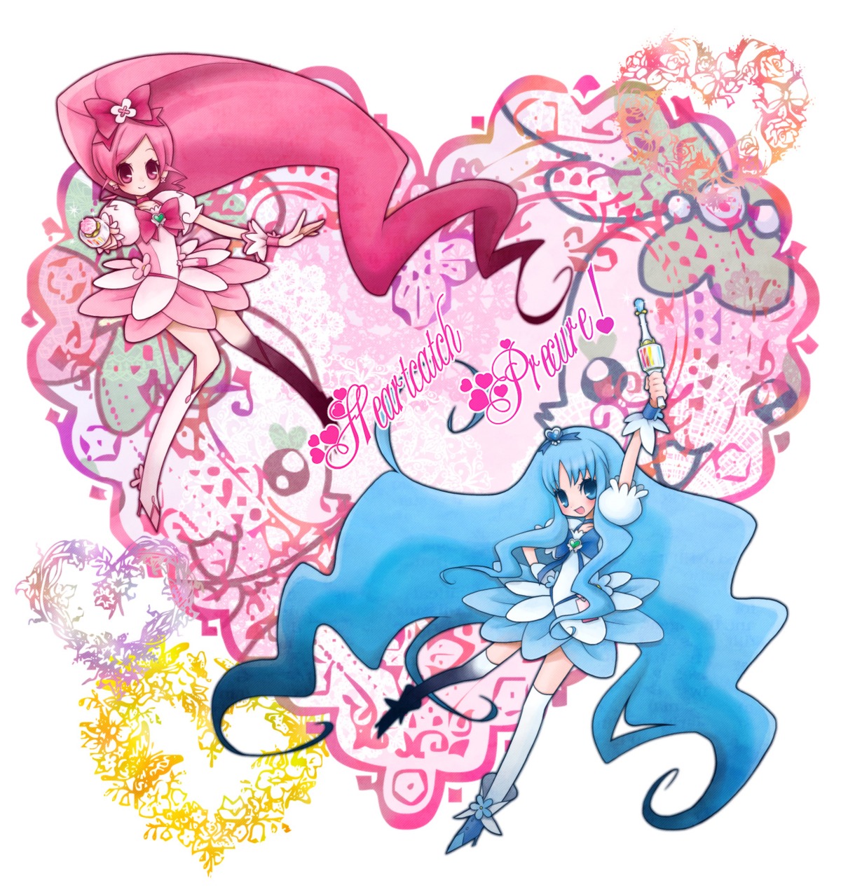 hanasaki_tsubomi, heartcatch_precure!, kirishima_yuuki, kurumi_erika, precure, thighhighs