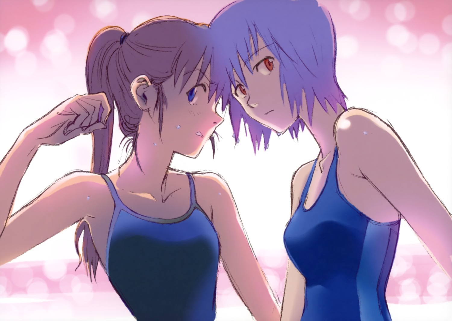 ayanami_rei, neon_genesis_evangelion, school_swimsuit, souryuu_asuka_langley, swimsuits, tsurumaki_kazuya