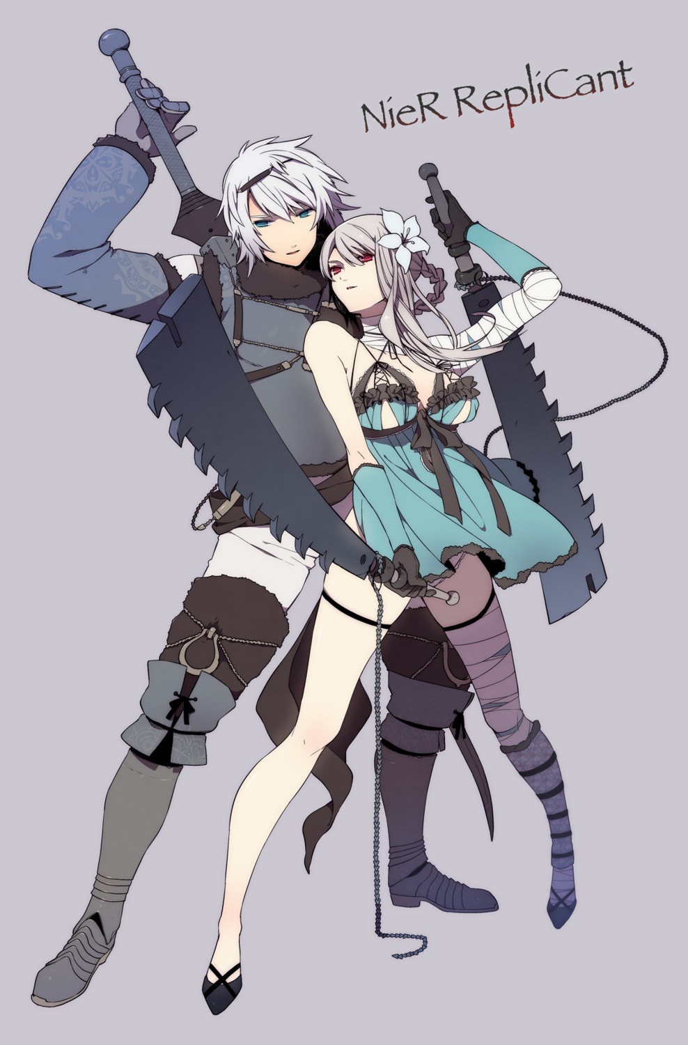 bandages, cleavage, eterno, kaine_(nier), nier, nier_(character), nier_replicant, pantsu, sword