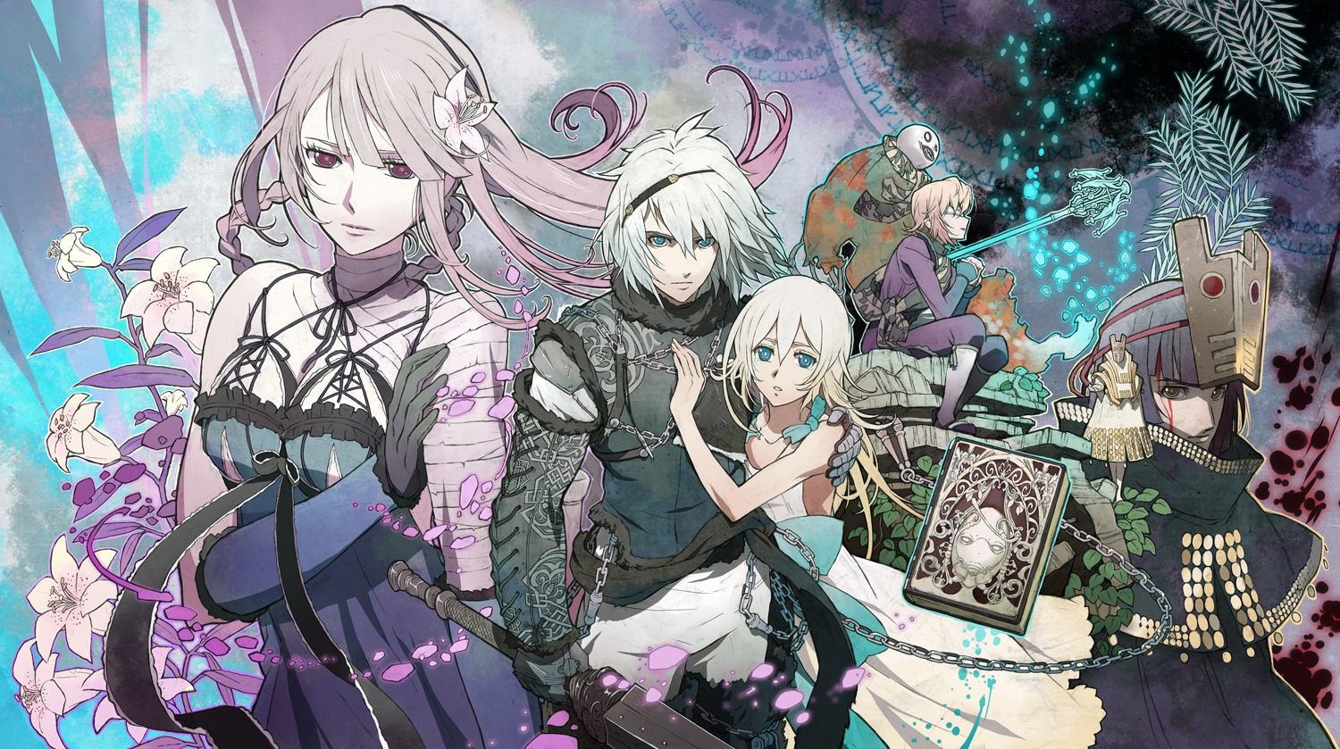 bandages, cleavage, dress, kaine_(nier), miyata_ryuuichi, nier, nier_(character), nier_replicant, sword, yonah