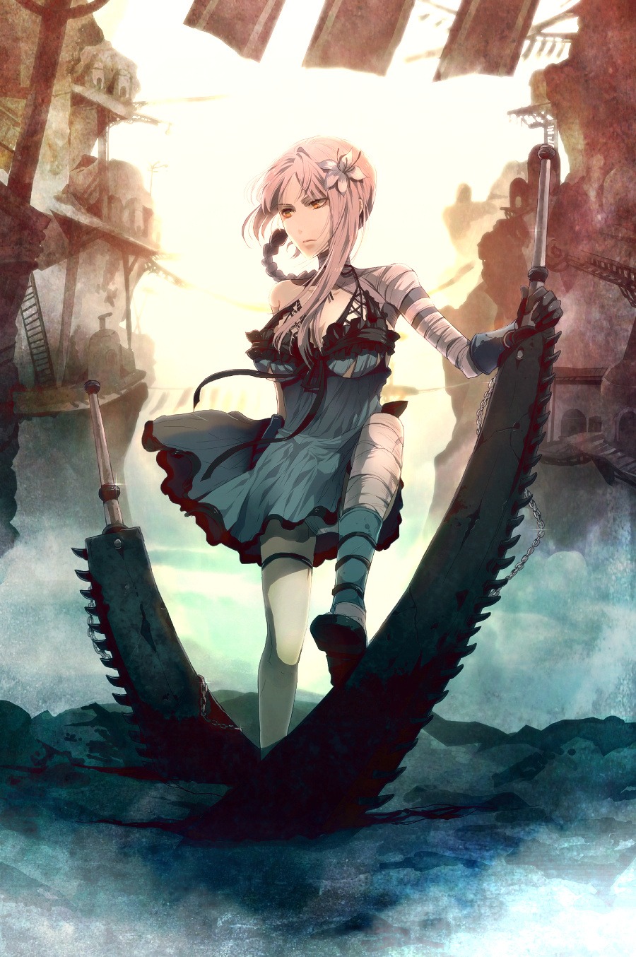 cleavage, dress, kaine_(nier), nier, nier_replicant, pantsu, sunakumo