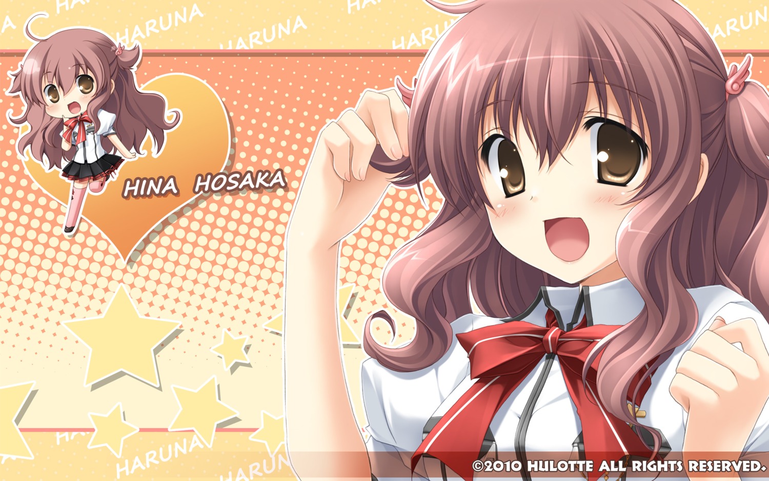 chibi, hosaka_hina, hulotte, ikegami_akane, seifuku, wallpaper, with_ribbon