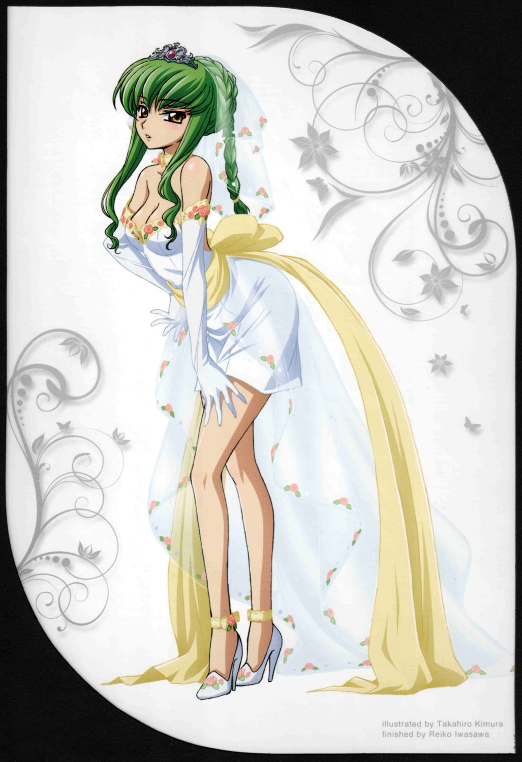 c.c., cleavage, code_geass, dress, heels, kimura_takahiro, screening, wedding_dress