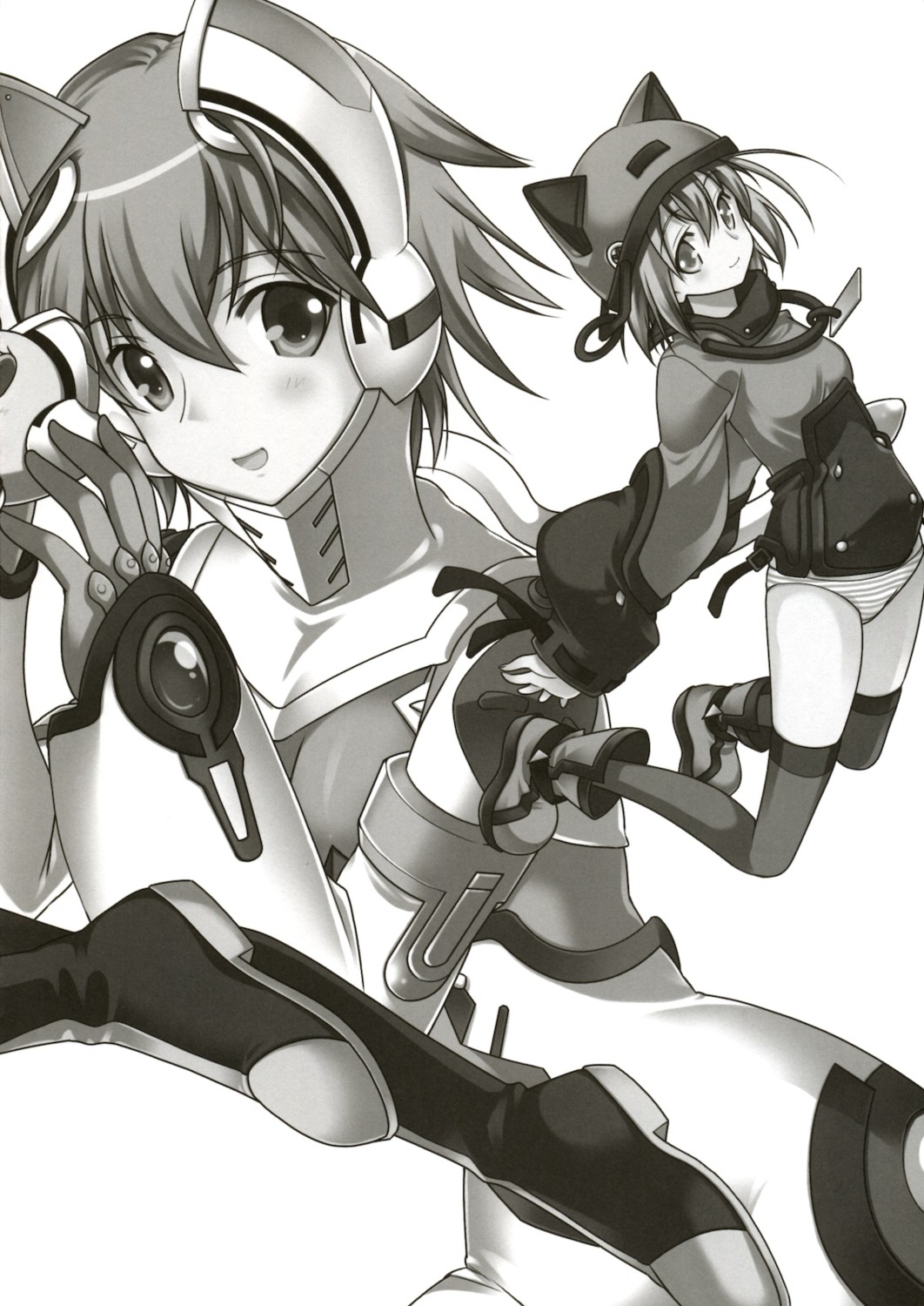 bodysuit, kawai_honoka, monochrome, naruse_hirofumi, pantsu, ren-ai_mangaka, shimapan, shishidou_akiha