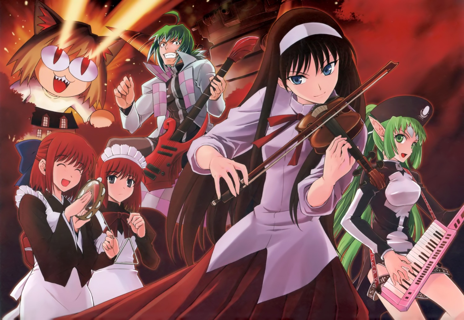 animal_ears, crossover, demonbane, doctor_west, elf, elsa, guitar, hisui, kohaku, maid, neko_arc, nekomimi, nitroplus, overfiltered, pointy_ears, shirotsumekusa, toono_akiha, tsukihime, type-moon