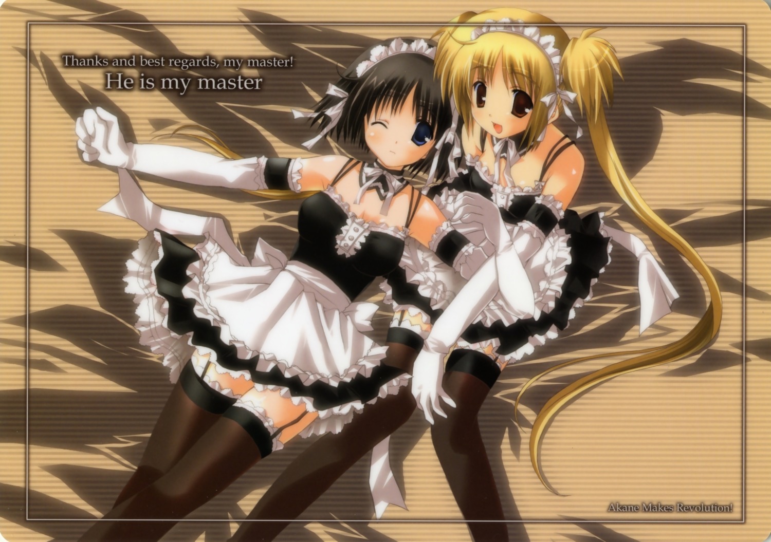 cleavage, he_is_my_master, ikegami_akane, maid, sawatari_izumi, sawatari_mitsuki, stockings, thighhighs