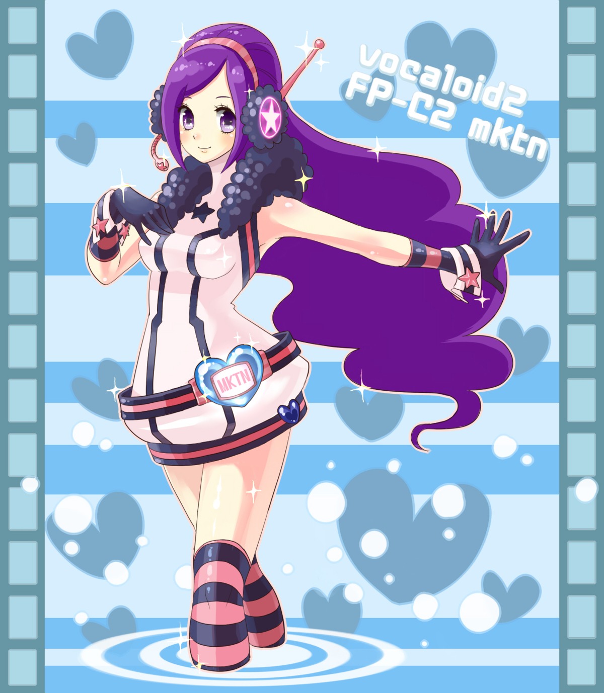 aono_miki, cosplay, fresh_precure!, headphones, miki_(vocaloid), owarine_miku, precure, thighhighs, vocaloid
