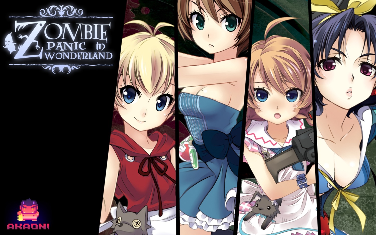 alice_(zombie_panic), bomi, cleavage, dorothy_(zombie_panic), little_red_riding_hood_(zombie_panic), snow_white_(zombie_panic), wallpaper, zombie_panic_in_wonderland
