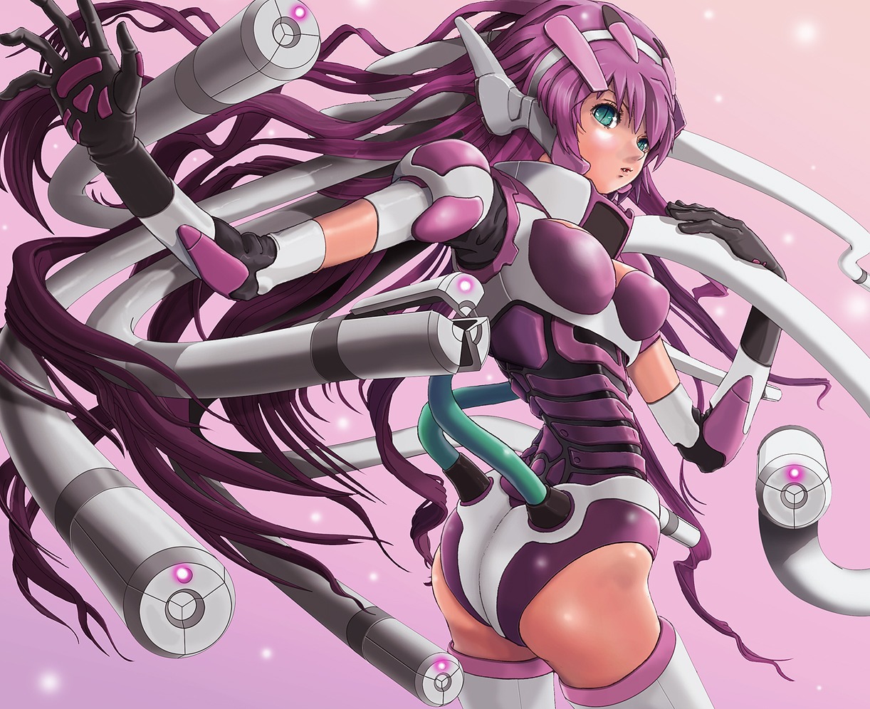 ass, bodysuit, mecha_musume, sukabu, tentacles, thighhighs