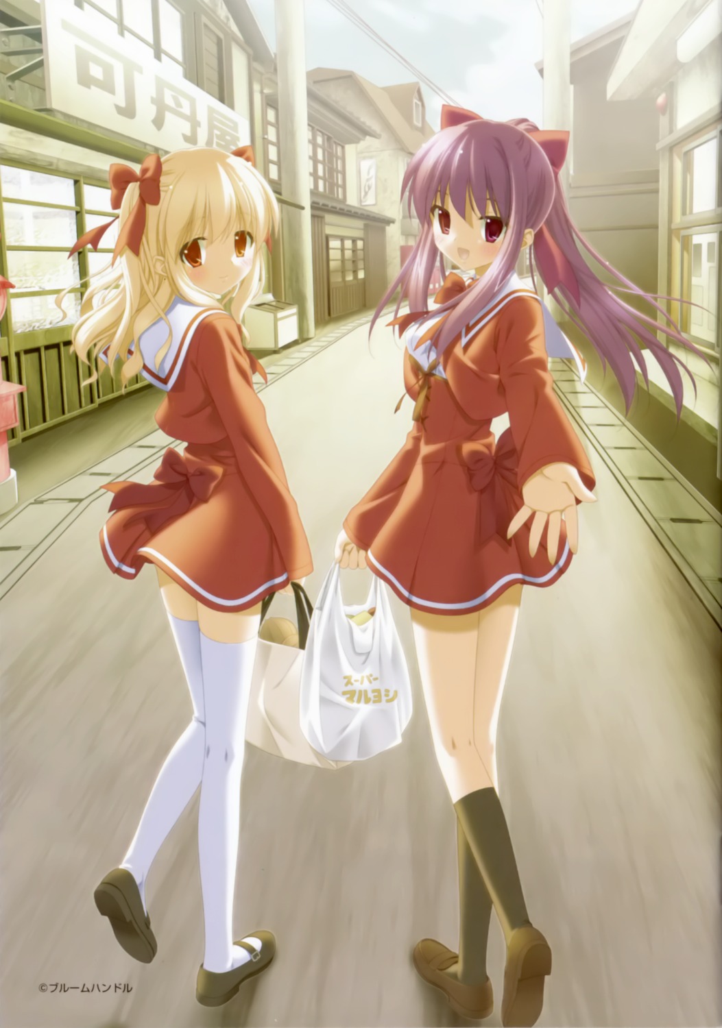 aki_no_urara_no_~akaneiro_shoutengai~, kani_biimu, odajima_kosuzu, odajima_mayu, seifuku, thighhighs