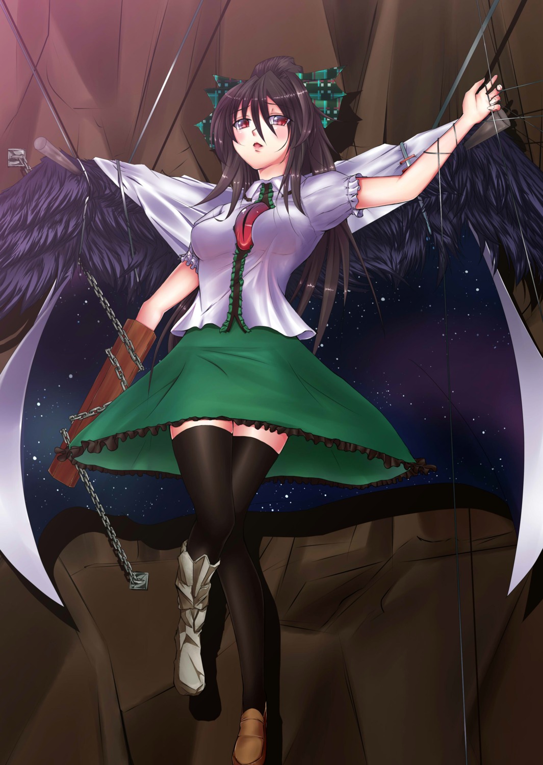 bondage, ein-l-f, reiuji_utsuho, thighhighs, touhou, wings