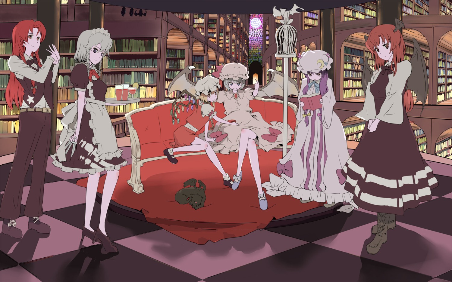 flandre_scarlet, hong_meiling, izayoi_sakuya, jpeg_artifacts, koakuma, patchouli_knowledge, puuakachan, remilia_scarlet