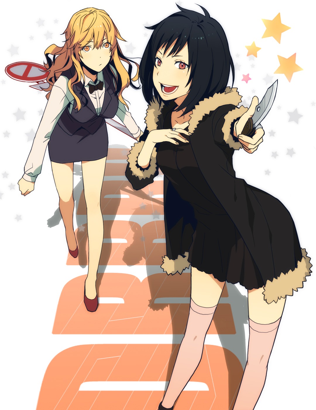 durarara!!, genderswap, heiwajima_shizuo, orihara_izaya, sine, thighhighs
