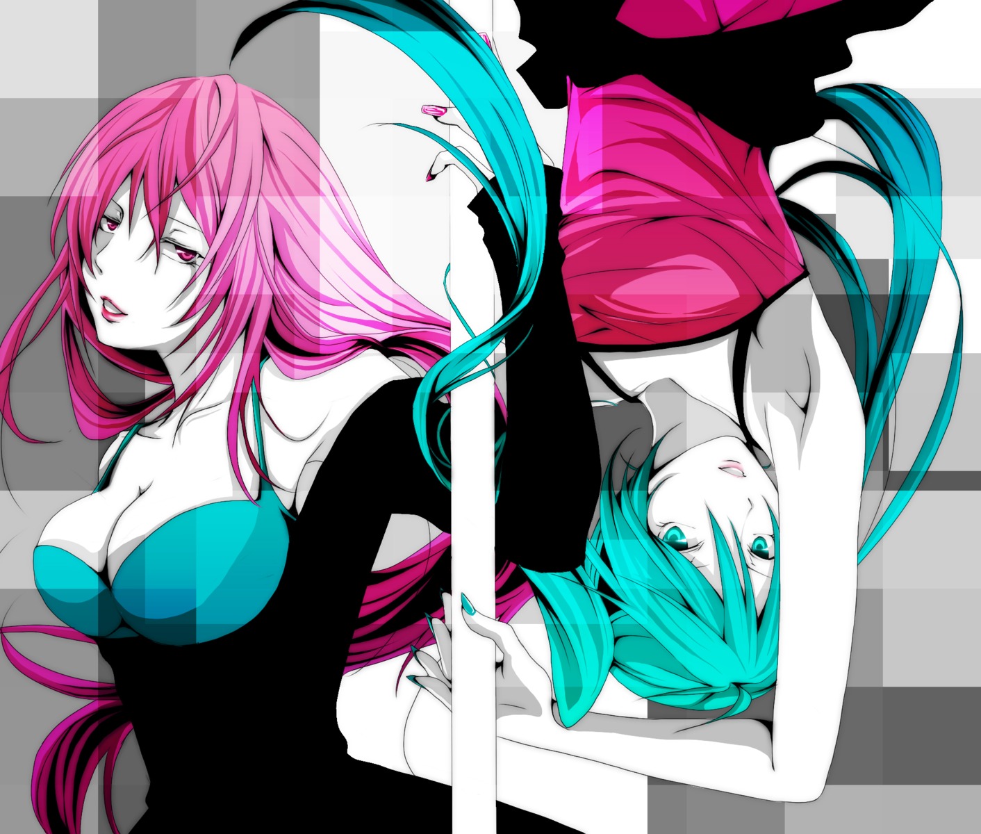 cleavage, hatsune_miku, megurine_luka, ryoko, vocaloid