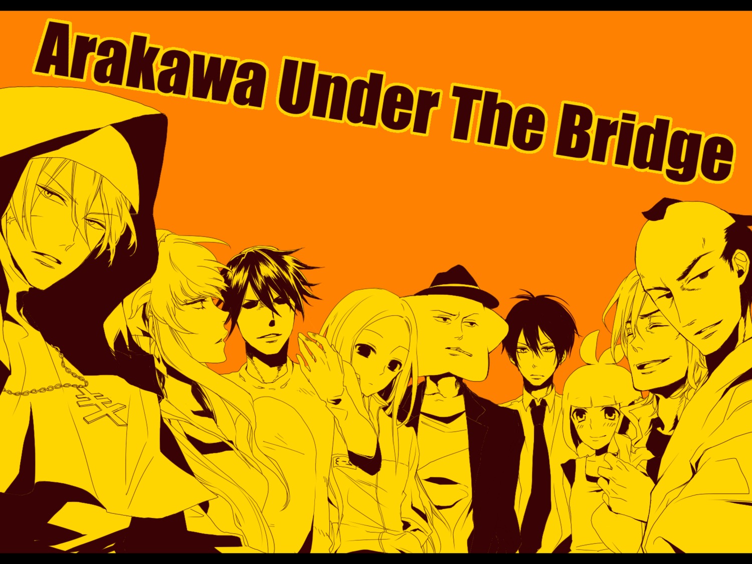 arakawa_under_the_bridge, hoshi_(arakawa), ichinomiya_kou, kappa_(arakawa), last_samurai, maria_(arakawa), mitsu, monochrome, nino_(arakawa), nun, p-ko_(arakawa), shiro_(arakawa), sister_(arakawa), wallpaper