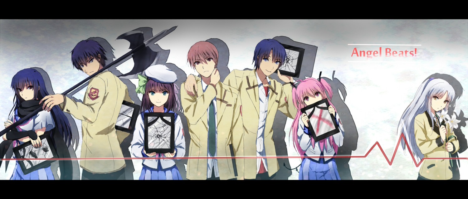 angel_beats!, hinata_hideki, nakamura_yuri, noda, otonashi_yuzuru, sakamuke, seifuku, shiina