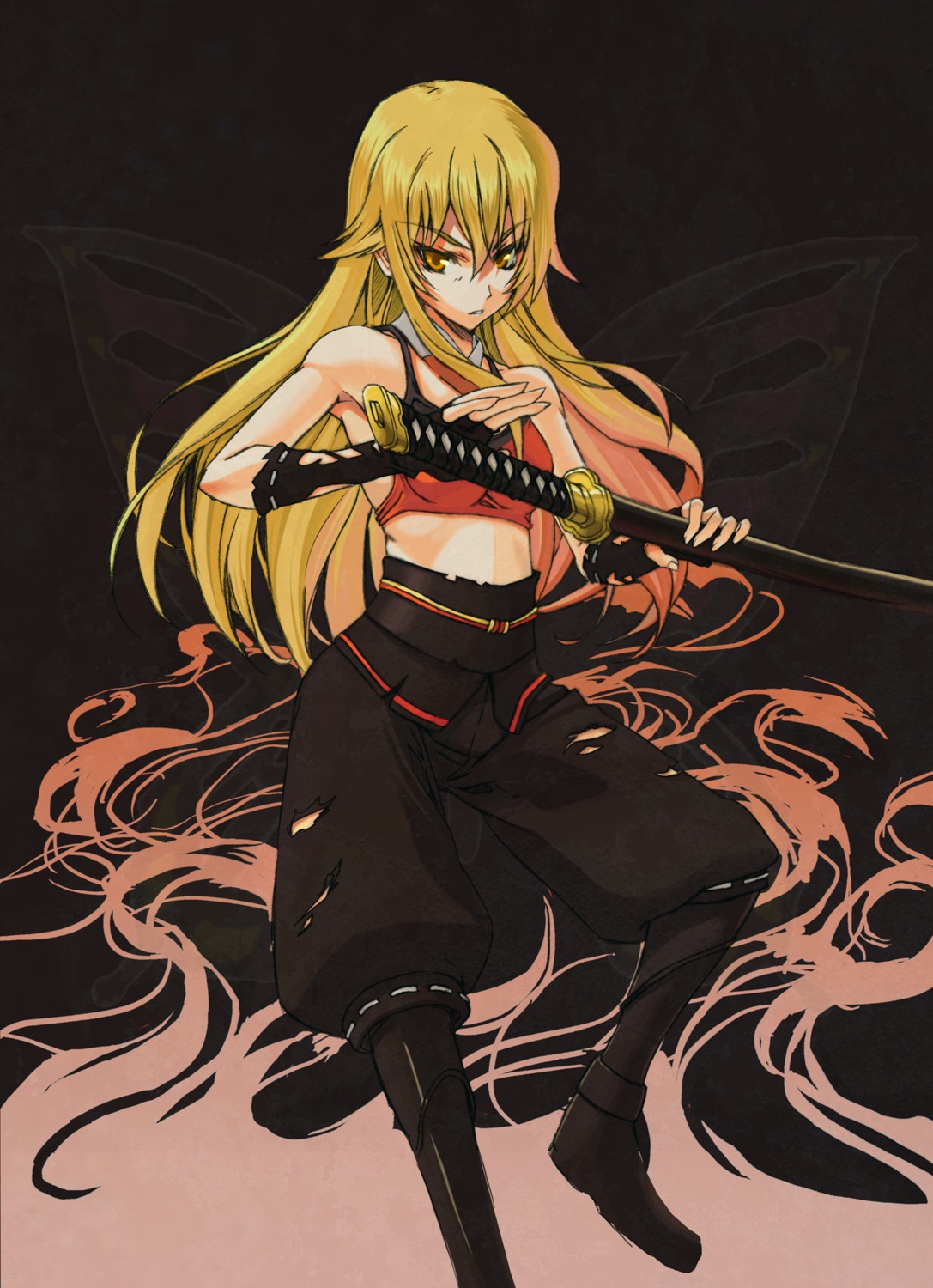 ashikaga_chachamaru, full_metal_daemon_muramasa, maou, sword, torn_clothes