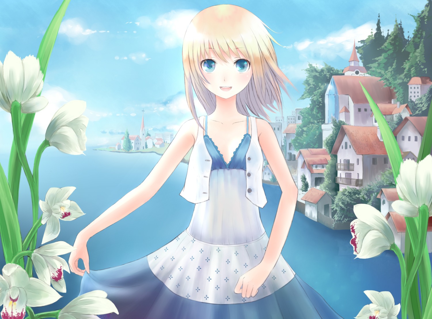 dress, landscape, minato_(shouno), summer_dress, wallpaper
