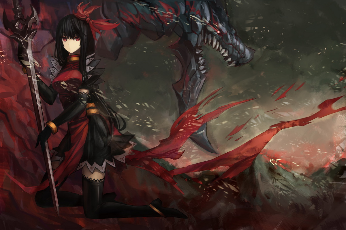 kiwamu, monster, sword, thighhighs
