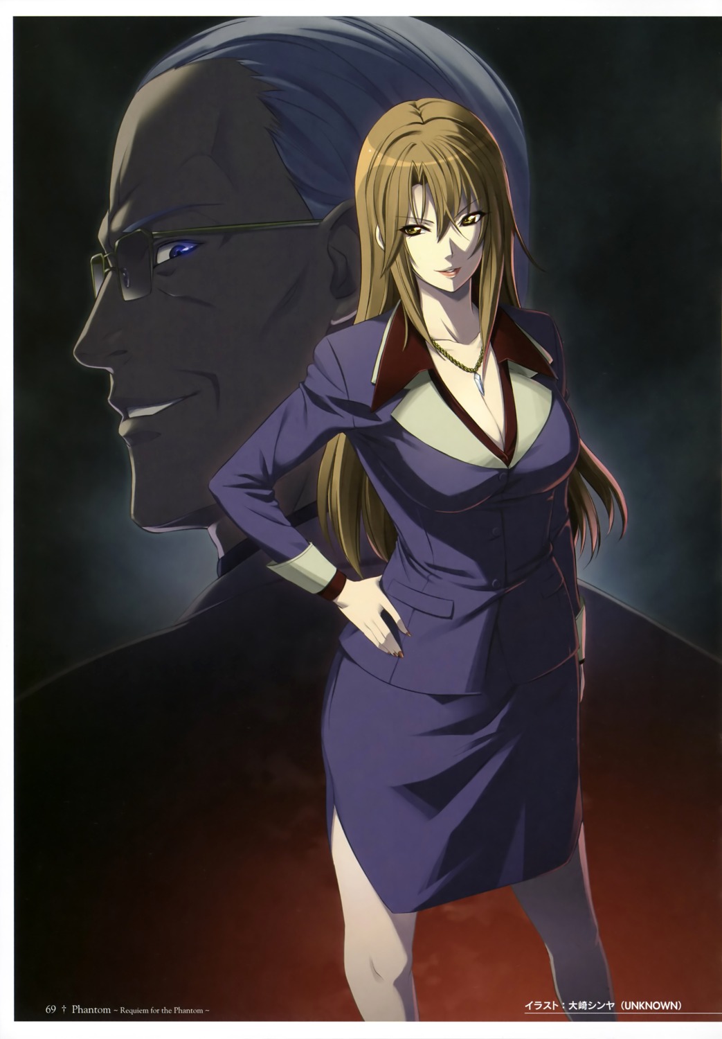business_suit, claudia_mccunnen, cleavage, oosaki_shinya, phantom_of_inferno, scythe_master