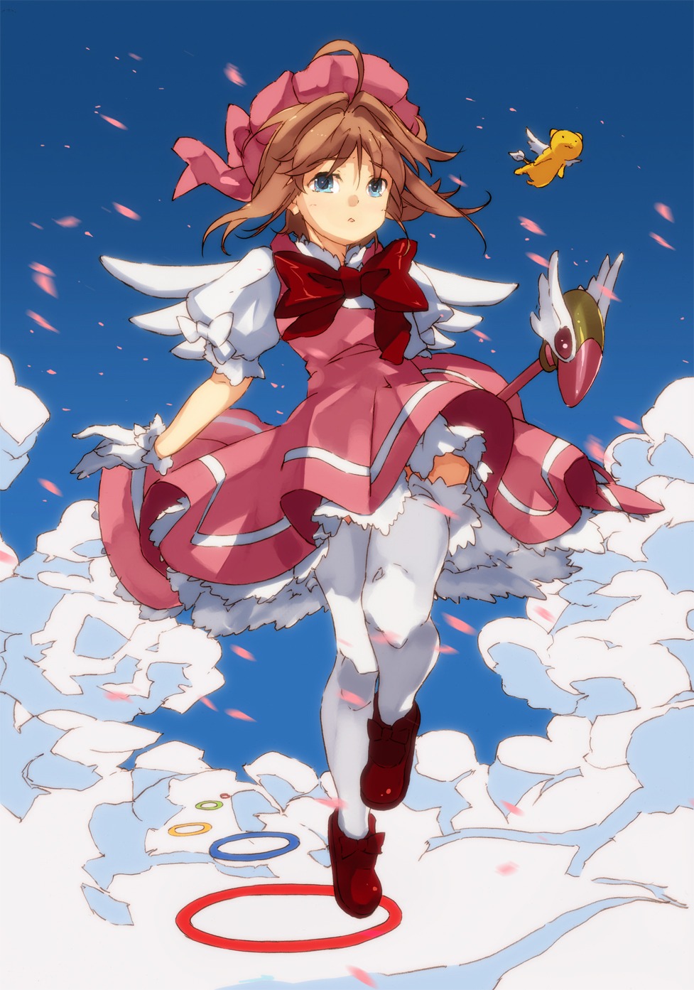 card_captor_sakura, kerberos, kinomoto_sakura, kitano_yuusuke, thighhighs, wings