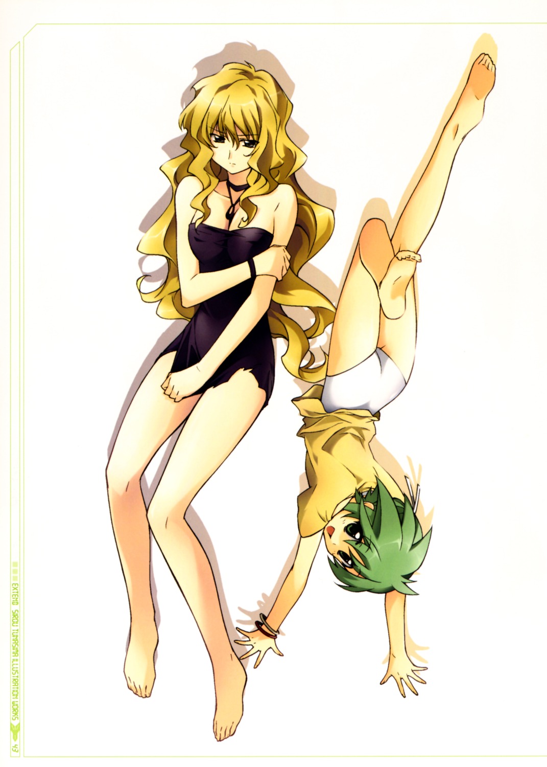 cleavage, dress, jinki, jinki_extend, mel_j_vanette, tachibana_elnie, torn_clothes, tsunashima_shirou
