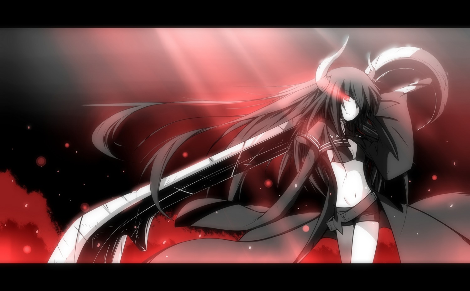 black_gold_saw, black_rock_shooter, horns, sword, tan_(artist), vocaloid