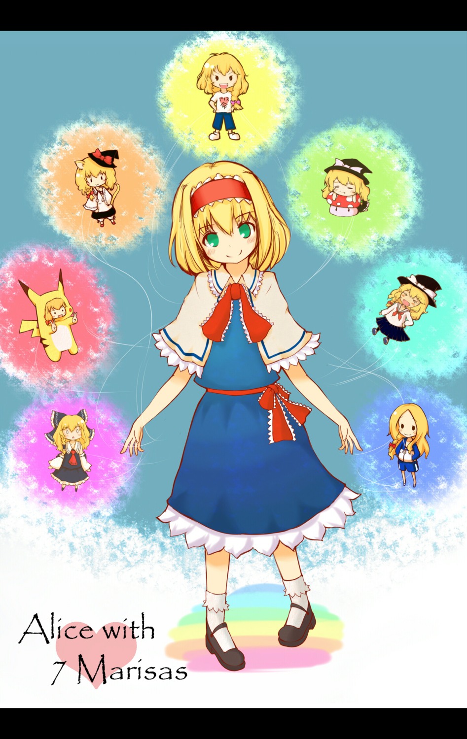 alice_margatroid, arakawa_under_the_bridge, chibi, cosplay, kirisame_marisa, pikachu, shiro_tsugumi, touhou