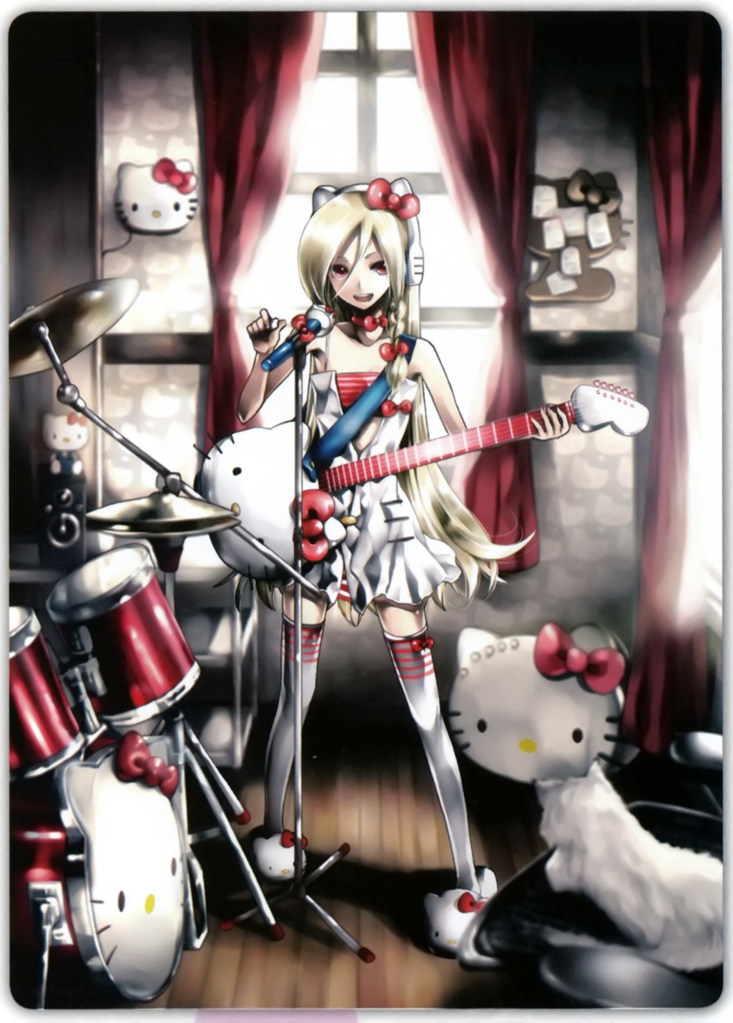 card, headphones, hello_kitty, hello_kitty_(sanrio), kei, sanrio, thighhighs