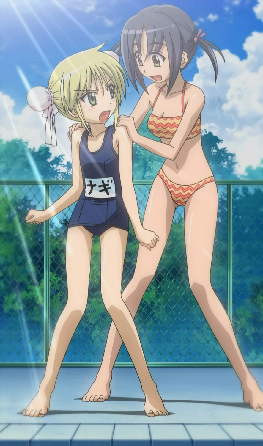 bikini, cap, compression_artifacts, hayate_no_gotoku, nishizawa_ayumu, sanzenin_nagi, school_swimsuit, swimsuits