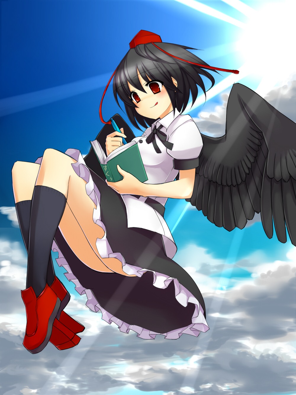 shameimaru_aya, touhou, tsukumiya_amane, wings