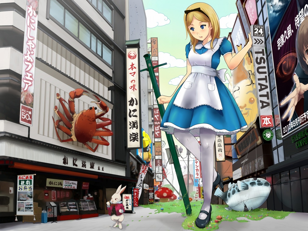 alice, alice_in_wonderland, munakata, wallpaper, white_rabbit
