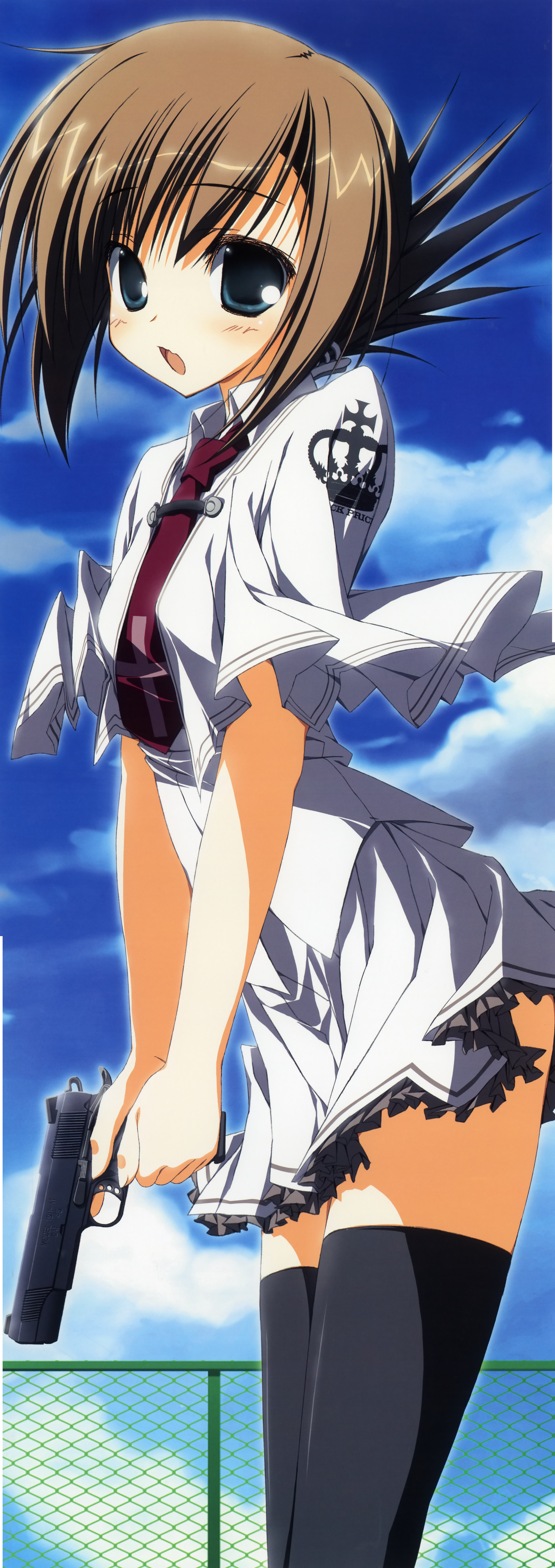 gun, seifuku, stick_poster, subarashiki_hibi, suzuri, tachibana_kimika, thighhighs