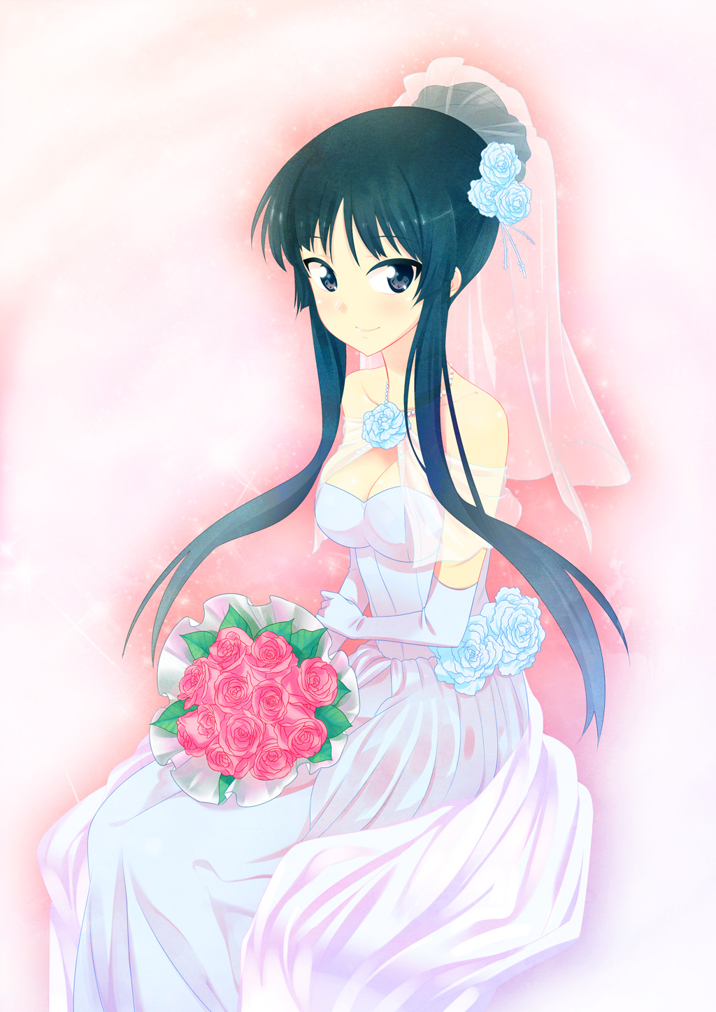 akiyama_mio, cleavage, dress, k-on!, wedding_dress, zpolice