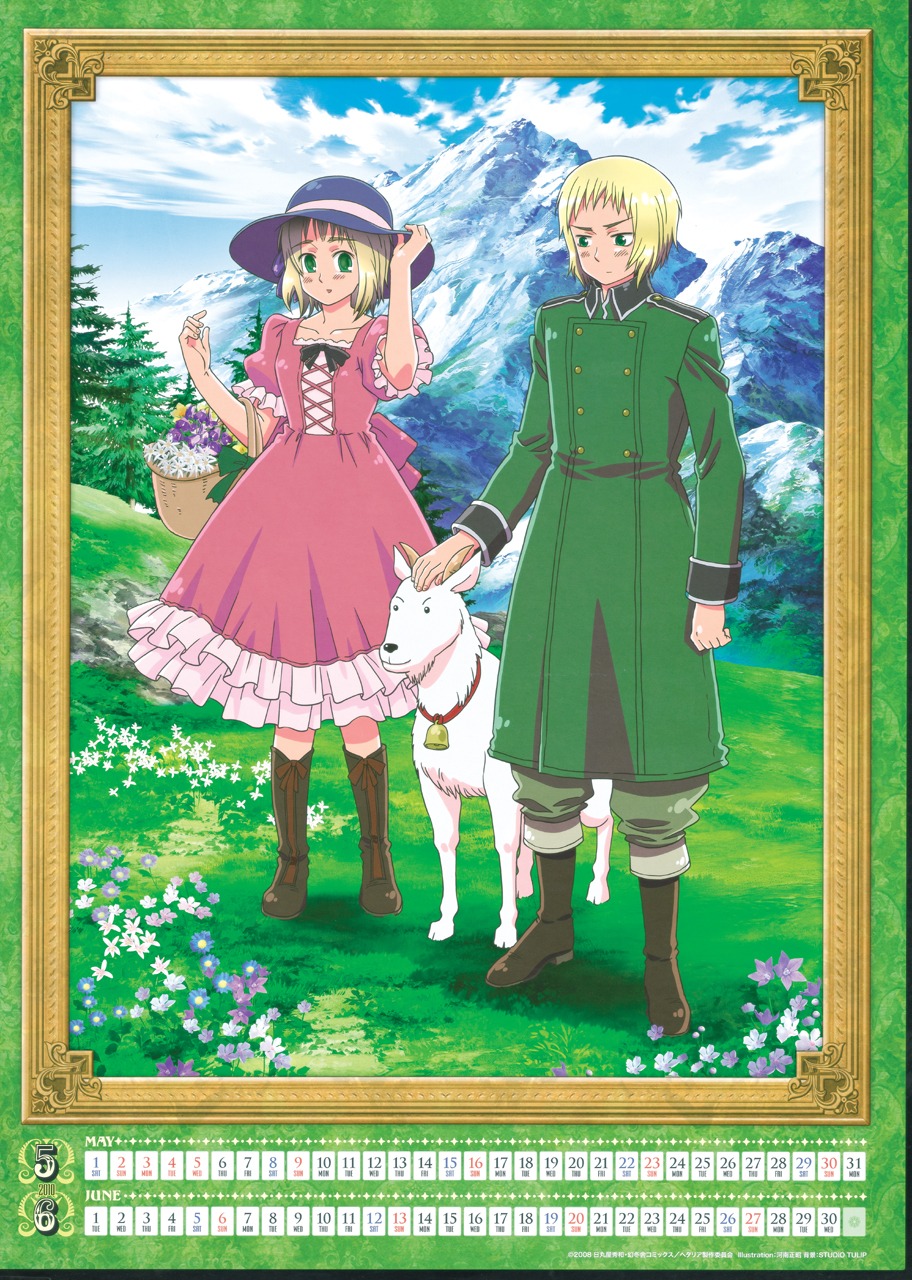 calendar, dress, hetalia_axis_powers, kannan_masaaki, liechtenstein, switzerland