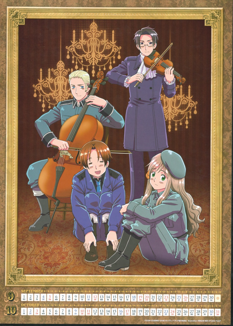 austria, calendar, germany, hetalia_axis_powers, hungary, kannan_masaaki, north_italy, uniform