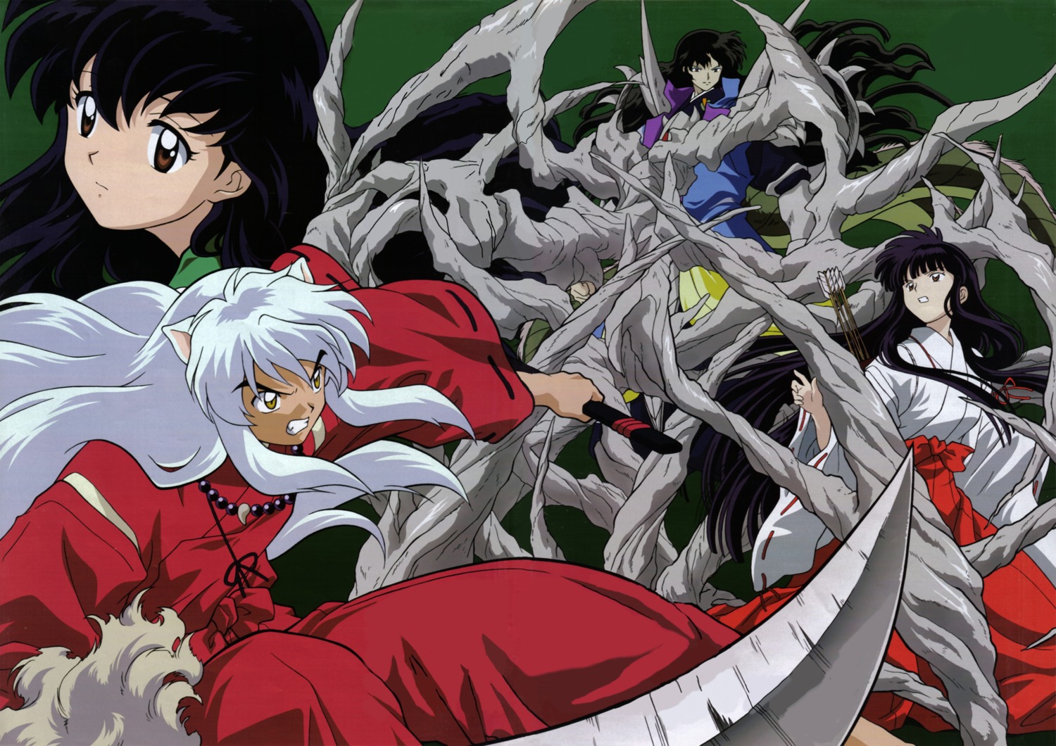 animal_ears, higurashi_kagome, inumimi, inuyasha, inuyasha_(character), japanese_clothes, kikyou_(inuyasha), miko, naraku