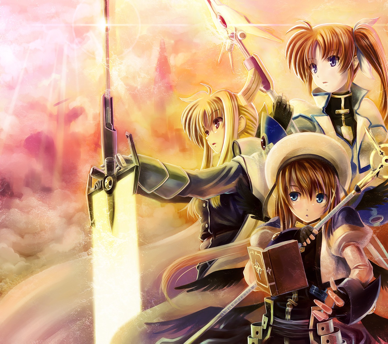 fate_testarossa, kome_(le7), mahou_shoujo_lyrical_nanoha, mahou_shoujo_lyrical_nanoha_strikers, sword, takamachi_nanoha, yagami_hayate