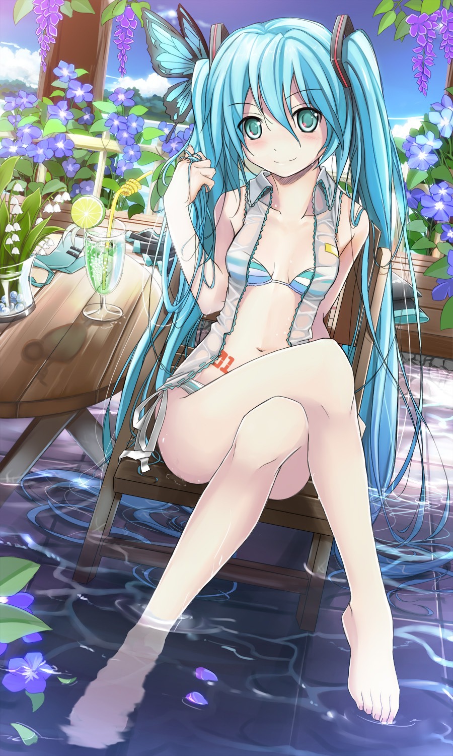 beek, feet, hatsune_miku, open_shirt, swimsuits, vocaloid