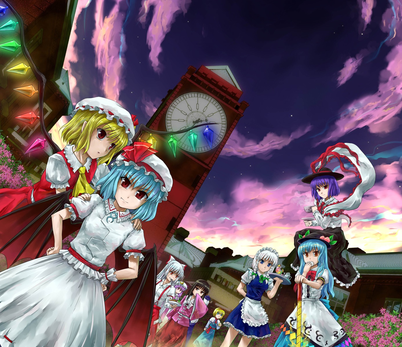 alice_margatroid, flandre_scarlet, fujiwara_no_mokou, hinanawi_tenshi, houraisan_kaguya, izayoi_sakuya, nagae_iku, patchouli_knowledge, remilia_scarlet, touhou, tsuyadashi_shuuji, yagokoro_eirin