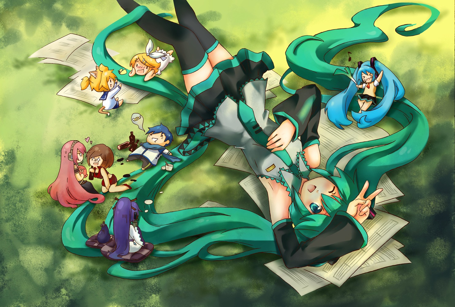 chibi, hatsune_miku, kagamine_len, kagamine_rin, kaito, kamui_gakupo, megurine_luka, meiko, selit, thighhighs, vocaloid
