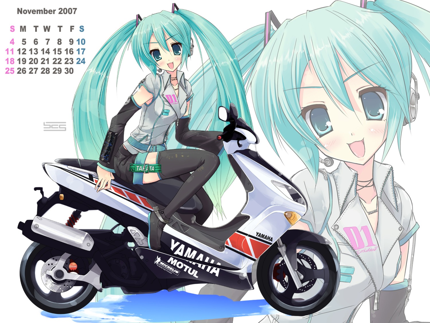 ayase_hikaru, calendar, hatsune_miku, thighhighs, vocaloid, wallpaper