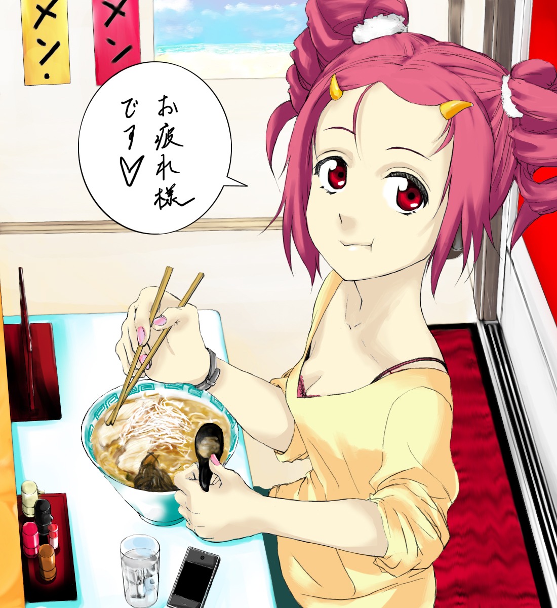 cleavage, horns, kasane_teto, makimura, utau