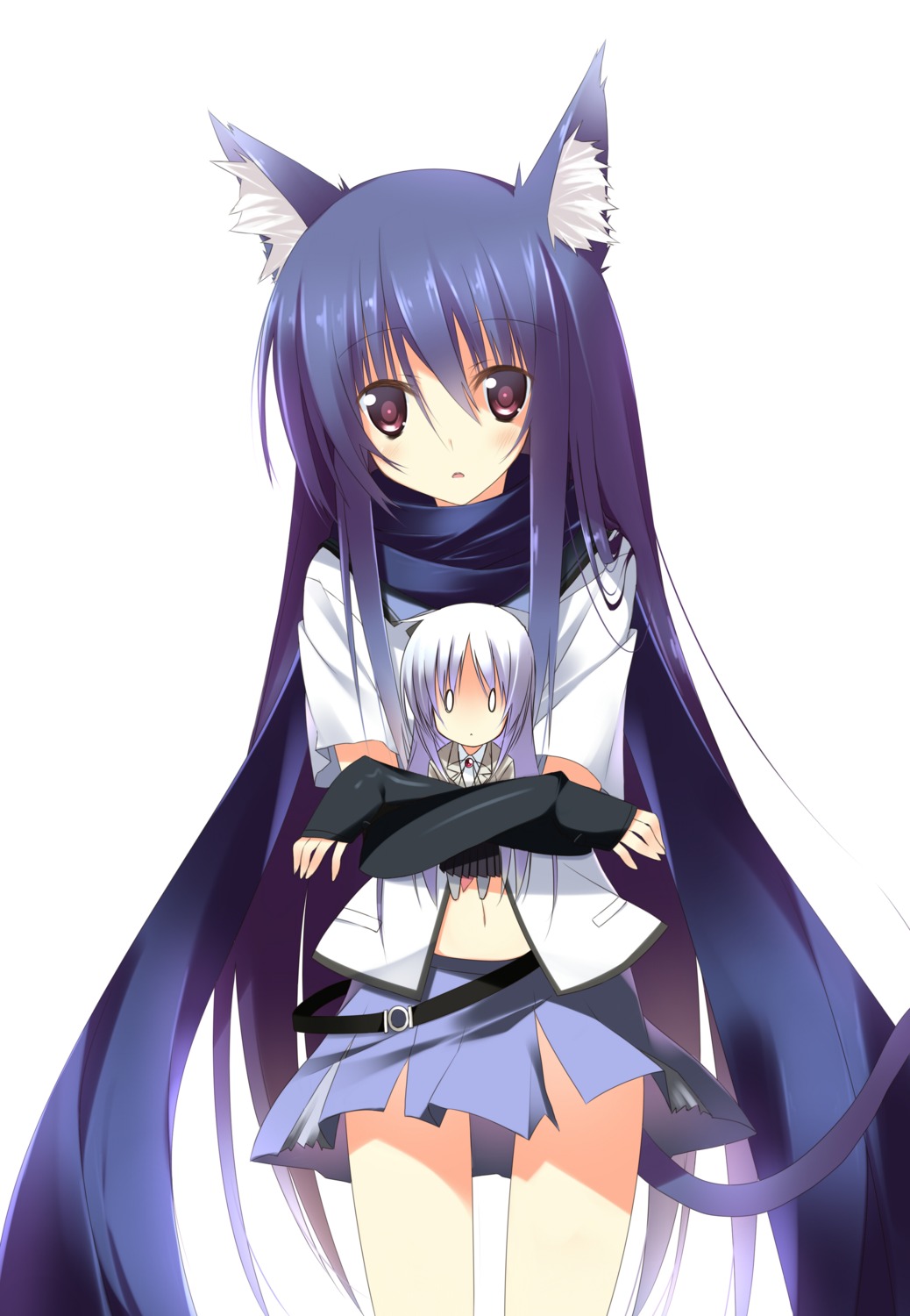angel_beats!, animal_ears, chibi, kuwashima_rein, nekomimi, shiina, tachibana_kanade, tail