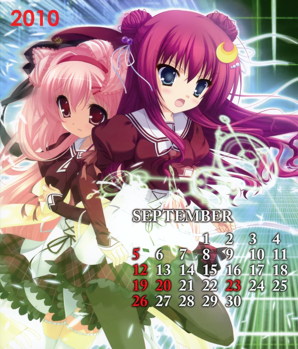 11eyes, azuma_shione, calendar, kouno_mio, narumi_yuu, pantyhose, seifuku, thighhighs