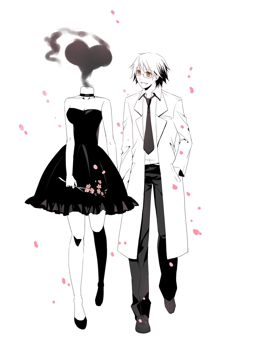 celty_sturluson, dress, durarara!!, kishitani_shinra, monochrome, shiina_(pixiv588706), tagme
